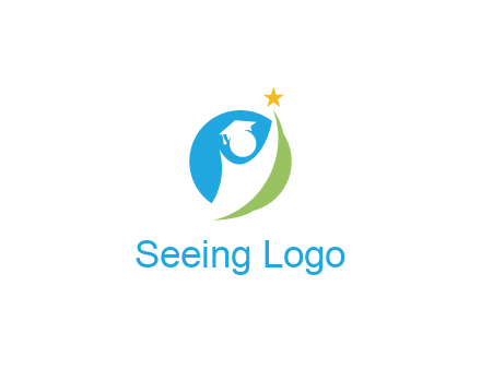 negative spacing student icon in circle with star