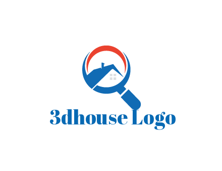 abstract house with swoosh in magnifying glass