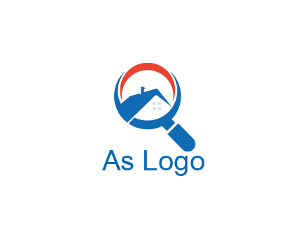 abstract house with swoosh in magnifying glass