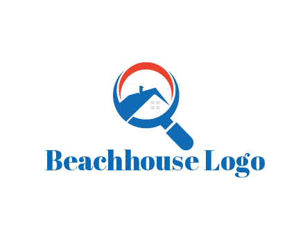 abstract house with swoosh in magnifying glass