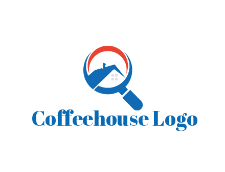 abstract house with swoosh in magnifying glass