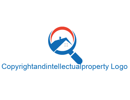 abstract house with swoosh in magnifying glass