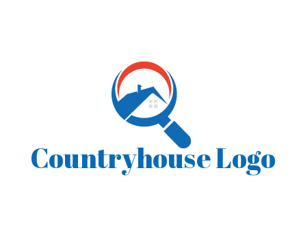 abstract house with swoosh in magnifying glass