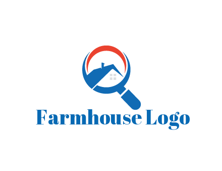 abstract house with swoosh in magnifying glass
