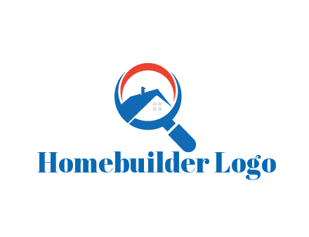 abstract house with swoosh in magnifying glass