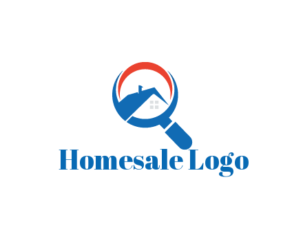 abstract house with swoosh in magnifying glass