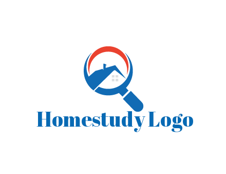 abstract house with swoosh in magnifying glass