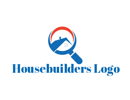 abstract house with swoosh in magnifying glass