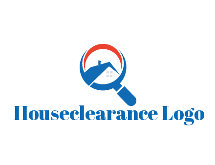 abstract house with swoosh in magnifying glass