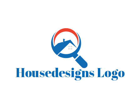 abstract house with swoosh in magnifying glass