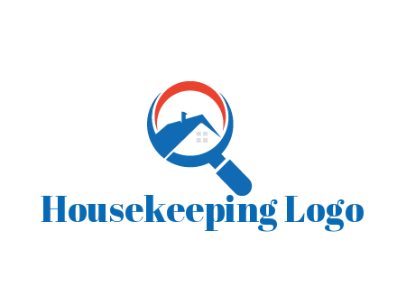 abstract house with swoosh in magnifying glass
