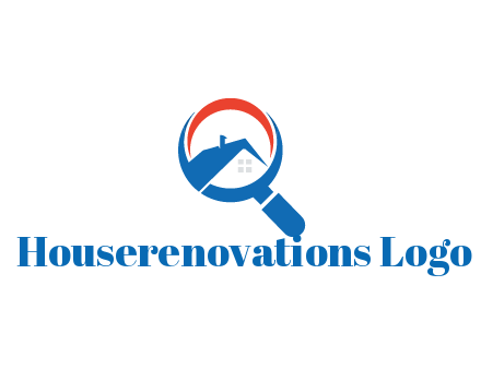 abstract house with swoosh in magnifying glass
