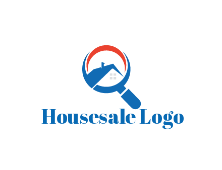 abstract house with swoosh in magnifying glass