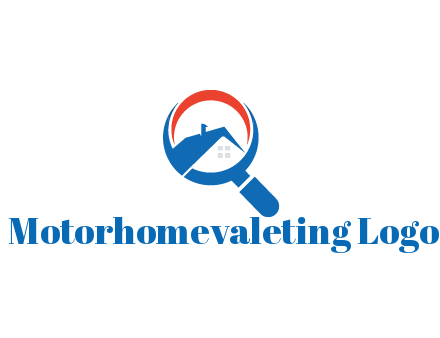 abstract house with swoosh in magnifying glass
