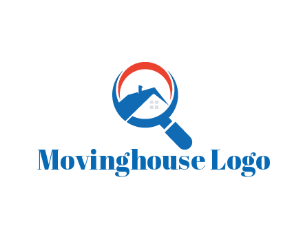 abstract house with swoosh in magnifying glass
