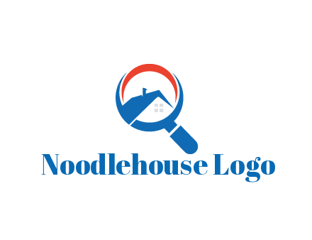 abstract house with swoosh in magnifying glass