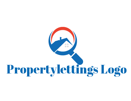 abstract house with swoosh in magnifying glass