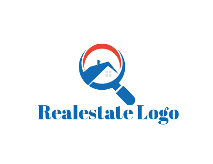 abstract house with swoosh in magnifying glass