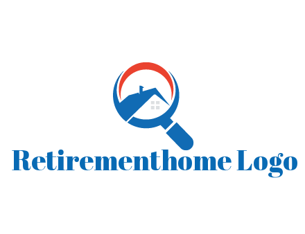 abstract house with swoosh in magnifying glass