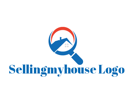 abstract house with swoosh in magnifying glass