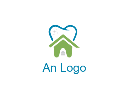 line art teeth behind abstract house