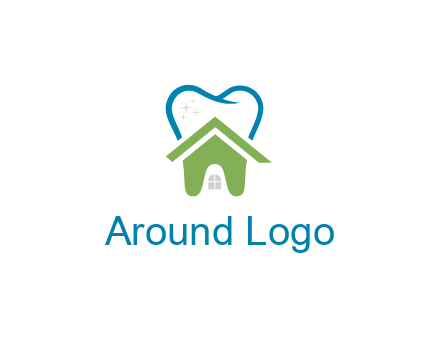 line art teeth behind abstract house