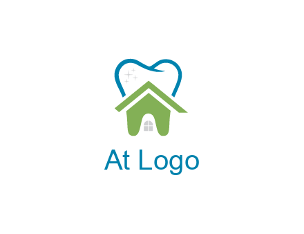 line art teeth behind abstract house