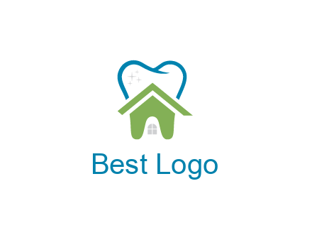 line art teeth behind abstract house