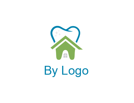line art teeth behind abstract house