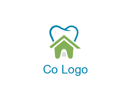 line art teeth behind abstract house