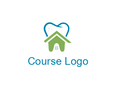 line art teeth behind abstract house