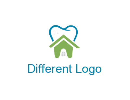 line art teeth behind abstract house