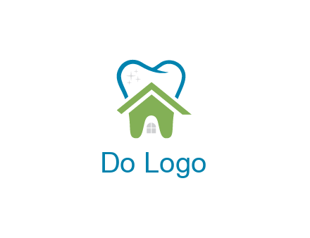 line art teeth behind abstract house