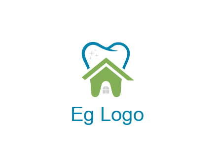 line art teeth behind abstract house