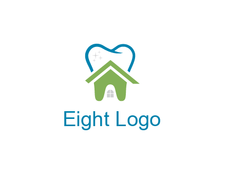 line art teeth behind abstract house