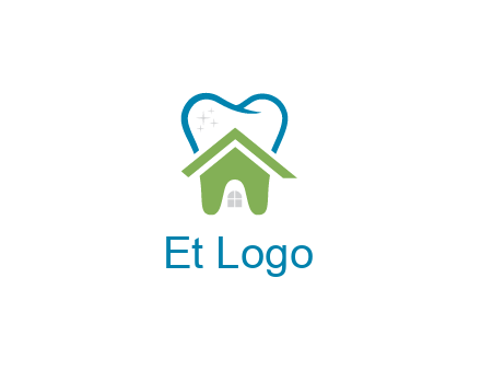 line art teeth behind abstract house