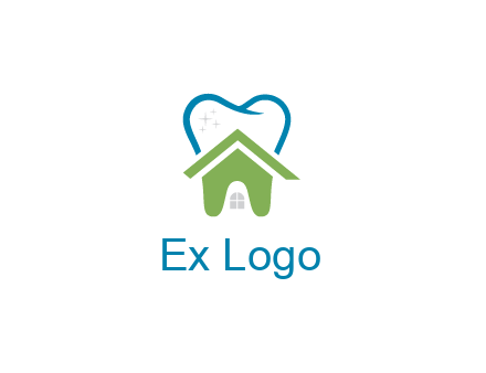 line art teeth behind abstract house