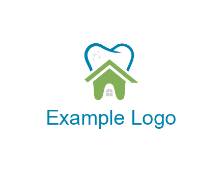 line art teeth behind abstract house