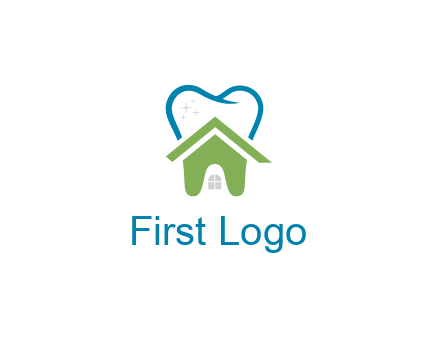 line art teeth behind abstract house