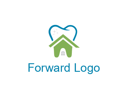 line art teeth behind abstract house