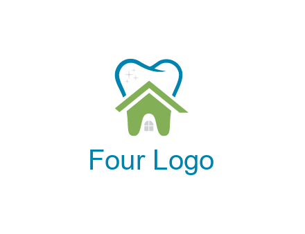 line art teeth behind abstract house
