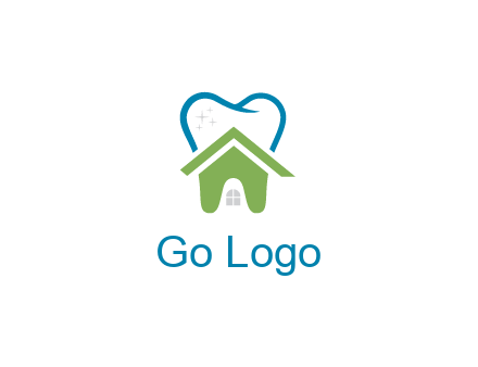 line art teeth behind abstract house