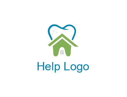 line art teeth behind abstract house
