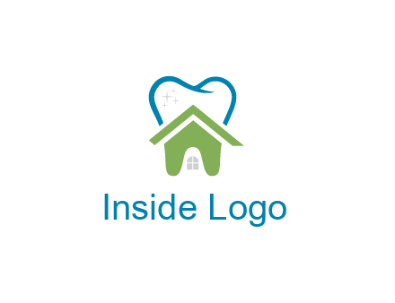 line art teeth behind abstract house
