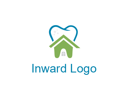 line art teeth behind abstract house