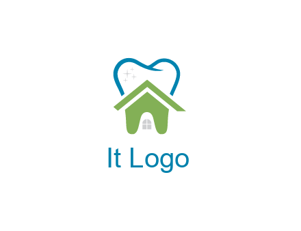 line art teeth behind abstract house