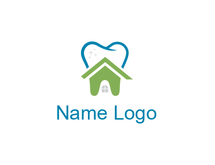 line art teeth behind abstract house