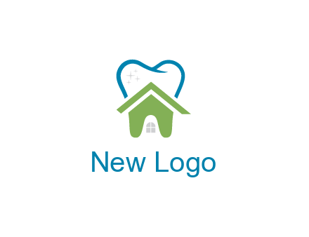 line art teeth behind abstract house