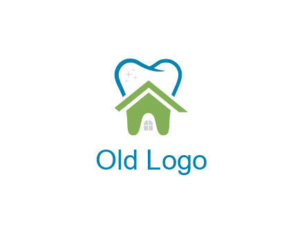 line art teeth behind abstract house