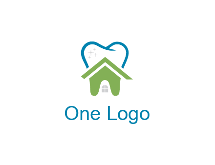 line art teeth behind abstract house